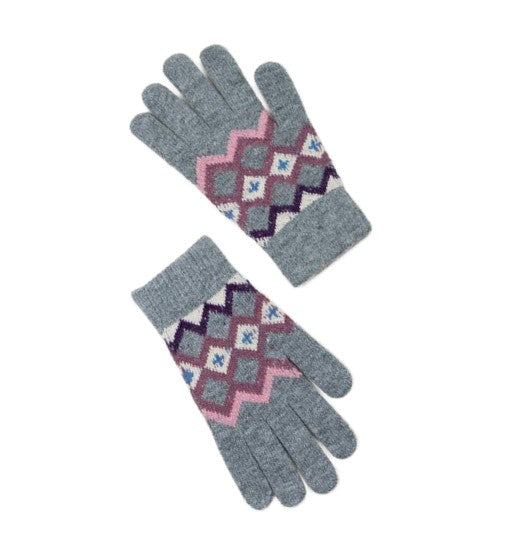 Gloves - Ladies  Grey Fair Isle Gloves