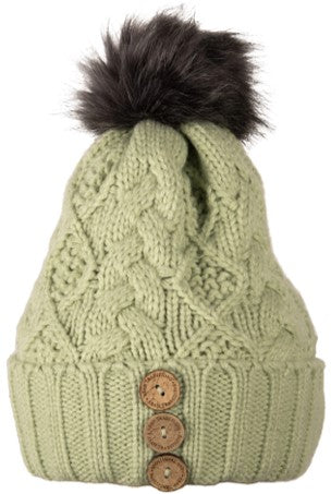 Ladies Toque - Aran Cable Knit Button - Laurel