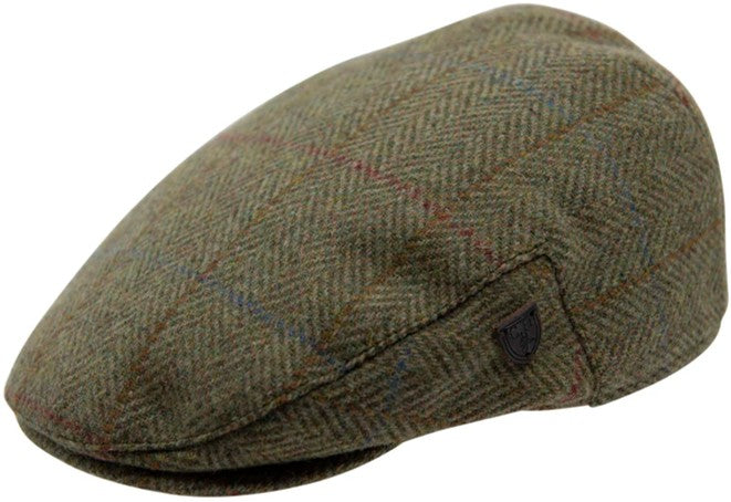 Flat Cap - Carlyle Heath Wool Box Check Kiwi Herringbone