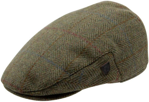 Flat Cap - Carlyle Heath Wool Box Check Kiwi Herringbone