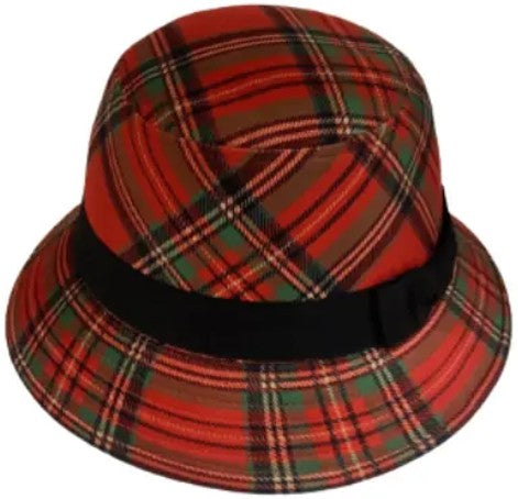 Ladies Red Tartan Bucket Hat With Bow