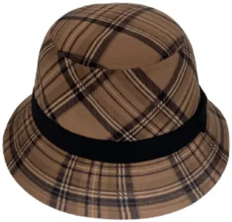 Ladies Camel Tartan Bucket Hat With Bow