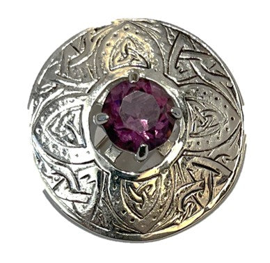 Brooch - Silver Plated with Faux Amethyst