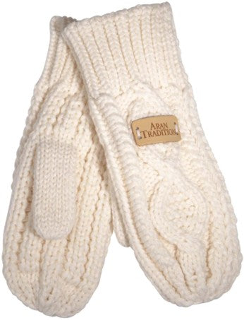 Mittens - Ladies Aran Cable - Cream