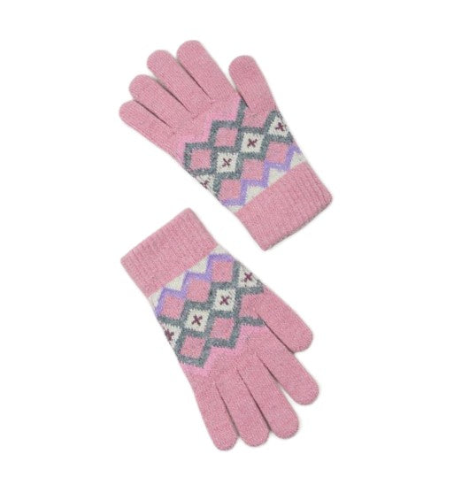 Gloves - Ladies  Pink Fair Isle Gloves