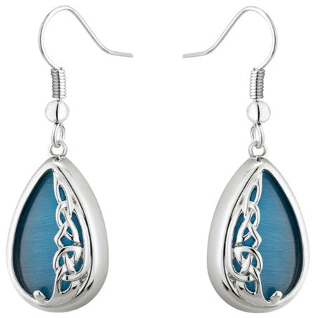 Rhodium Cat Eye Drop Earrings