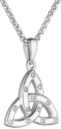 Sterling Silver Flush Set CZ Trinity Knot Pendant