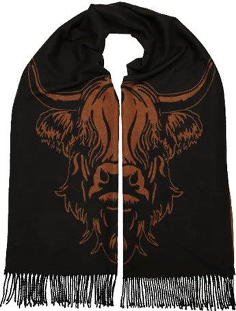 Scarf - Super Soft Highland Cow Rust on Black