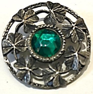 Brooch - Pewter with Green Stone
