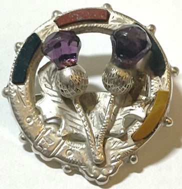 Brooch - Sterling Silver with Amethyst & Agates