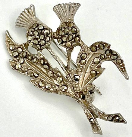 Brooch - Thistles, Silver Enamel & Marcasite