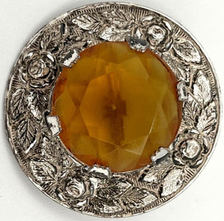 Brooch - Chrome Plated with Topaz (glass) Stone