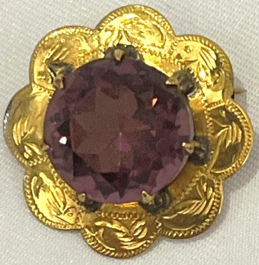 Brooch - Gold PLated with Faux Amethyst Stone