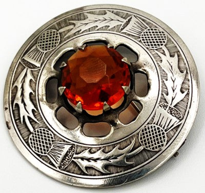 Brooch - Silver Plated with Topaz (glass) Stone