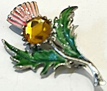 Brooch - Thistle Enamelled with Faux Topaz