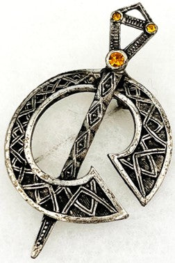 Brooch - Silver Tone Tara with Topaz (Glass) Stones