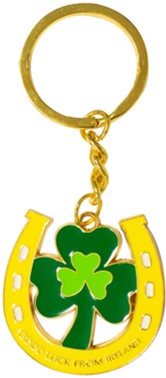 Key Chain - Shamrocks & Horseshoe Good Luck From Ireland