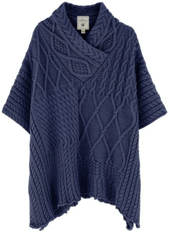 Shawl Neck Poncho Cape - NAvy
