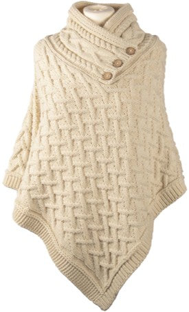 Aran Cable Button Shawl - Cream