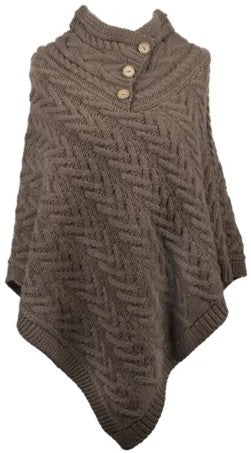 Aran Cable Button Shawl - Mushroom
