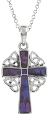 Pendant - Celtic Cross Purple Paua Shell