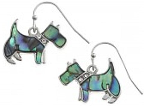 Earrings - Scottie Dog Drop Earrings Paua Shell