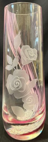 Caithness Glass Vase - Pink Thistle Engraved