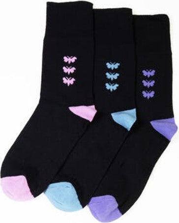 Socks - Ladies Black Butterfly 3 Pack