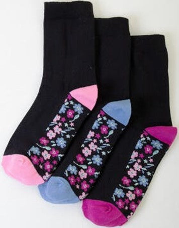 Socks - Ladies Black Floral 3 Pack