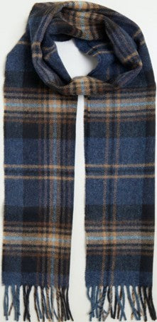 Scarf - 100% Merino Wool, Blue Check