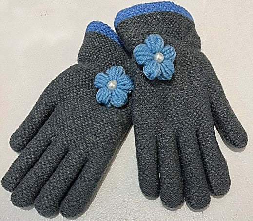 Gloves - Ladies Grey with Blue Corsage