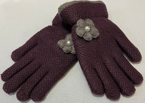Gloves - Ladies Burgundy with Grey Corsage