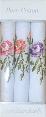 Handkerchiefs - Ladies Floral Embroidered