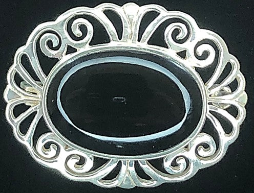Brooch - Sterling Silver with Black Onyx