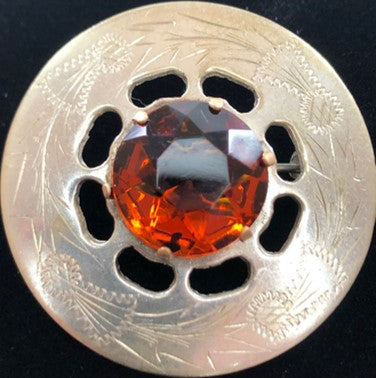 Brooch - Silver Plated With Topaz Stone