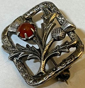 Brooch - Sterling Silver with Thistles & Carnelian
