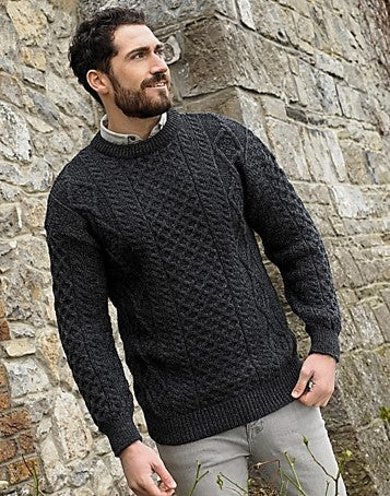 Inish Mor Charcoal Aran Crew Neck Sweater