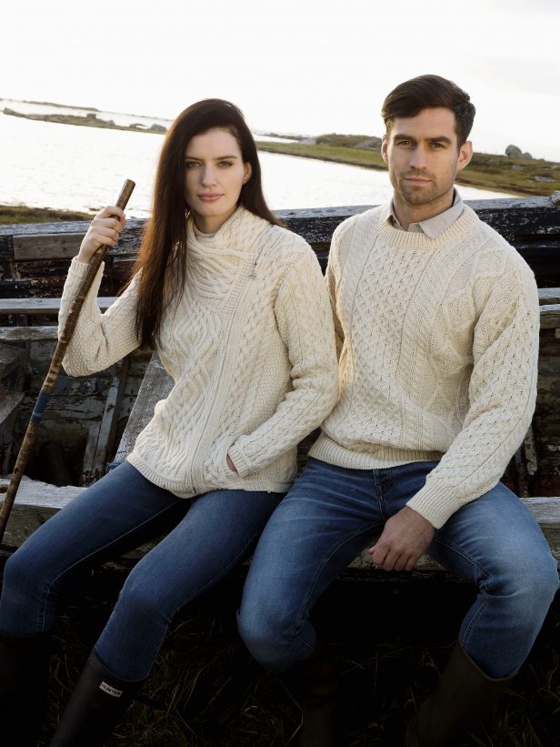 Inish Mor Natural Aran Crew Neck Sweater