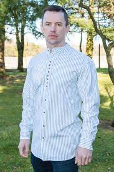 Grandad Shirt - White & Blue Stripe - XL ONLY