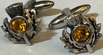 Cuff Links - Pewter Thistles and Topaz
