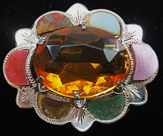 Brooch - Sterling Silver with Topaz & Agates