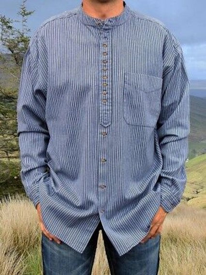 Grandad Shirt - Blue Stripe - XL ONLY