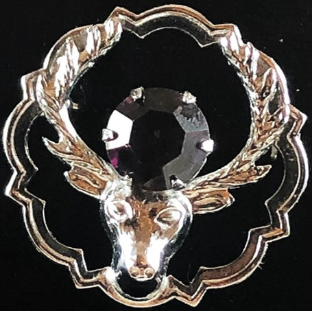 Brooch - Stags Head with Amethyst