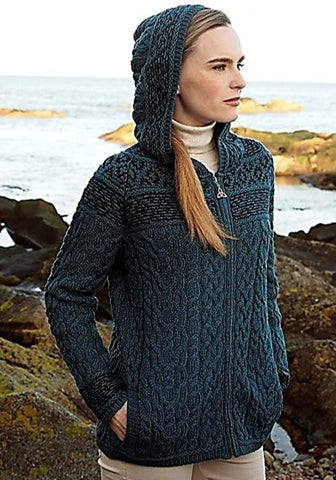 Aran Fair Isle Hooded Full Zip Cardigan