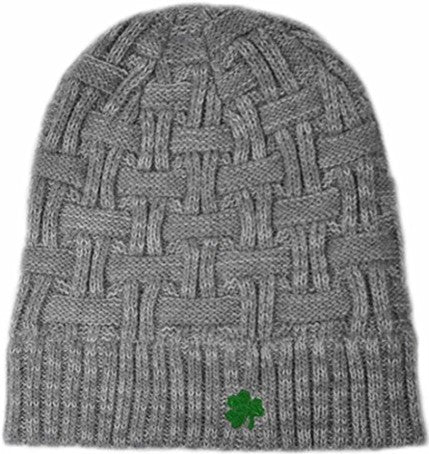 Toque - Irish Basket Weave Beanie with Embroidered Shamrock