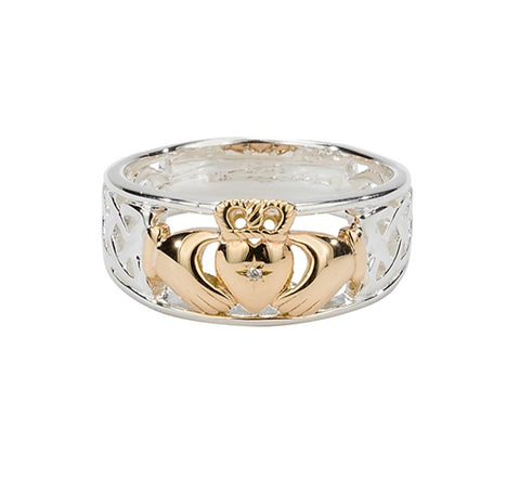 Claddagh Diamond Ring - Sterling Silver & 10k Gold