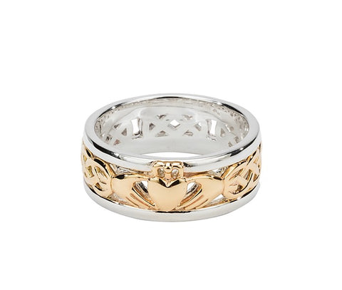 Claddagh Band Ring - Sterling Silver & 10k Gold