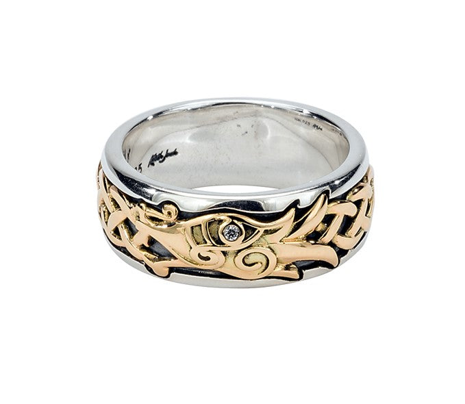 Dragon White Sapphire Ring - Sterling Silver & 10k Gold