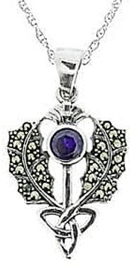 Pendant - Scottish Thistle Marcasite Pendant with Amethyst