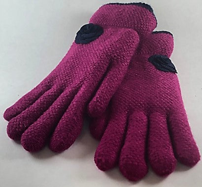 Gloves - Ladies Fuchsia with Floral Motif
